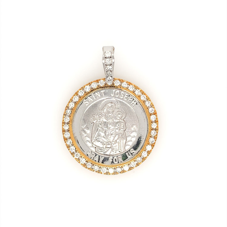 77207 14K TWO TONE SAINT JOSEPH  1CT DIAMOND BEZEL AND BAIL CHARM