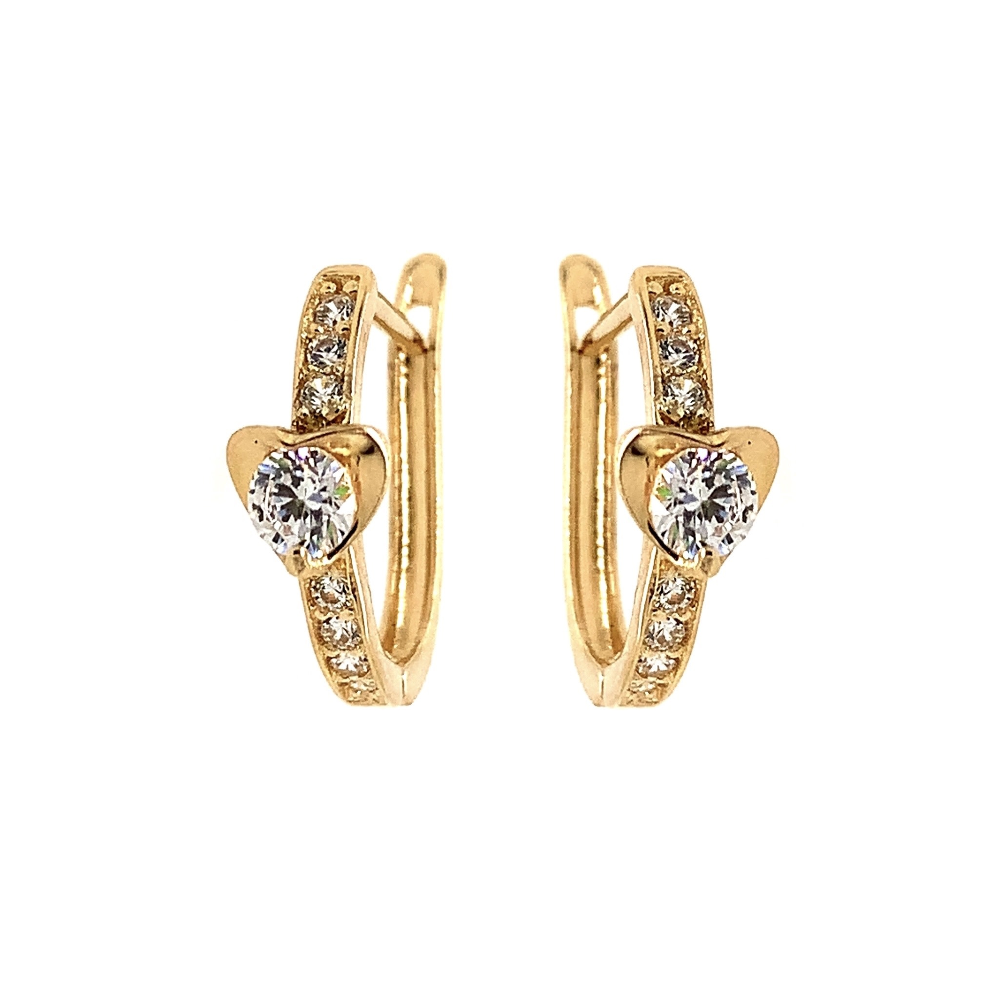 30665 14K YELLOW GOLD CUBIC ZIRCONIA HEART OVAL HUGGIES