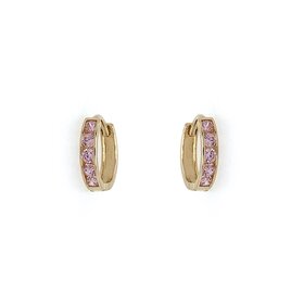 30677 14K YELLOW GOLD PINK CUBIC ZIRCONIA CHANNEL SET HUGGIES