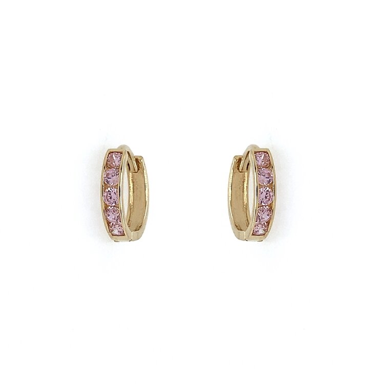 30677 14K YELLOW GOLD PINK CUBIC ZIRCONIA CHANNEL SET HUGGIES