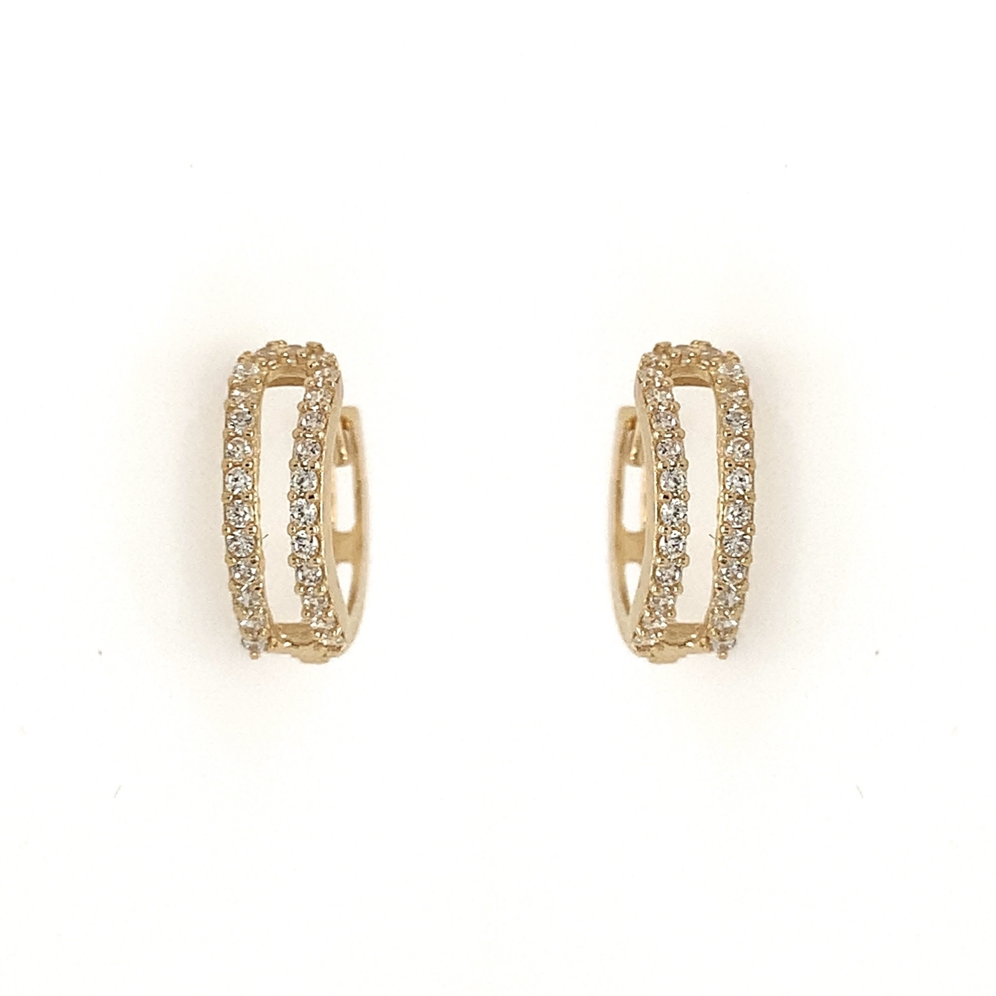 30668 14K YELLOW GOLD 2 ROW CUBIC ZIRCONIA HUGGIES
