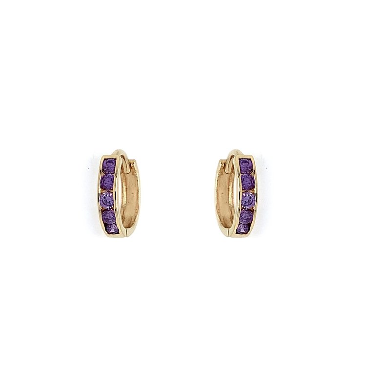 30678 14K YELLOW GOLD PURPLE CUBIC ZIRCONIA CHANNEL SET HUGGIES