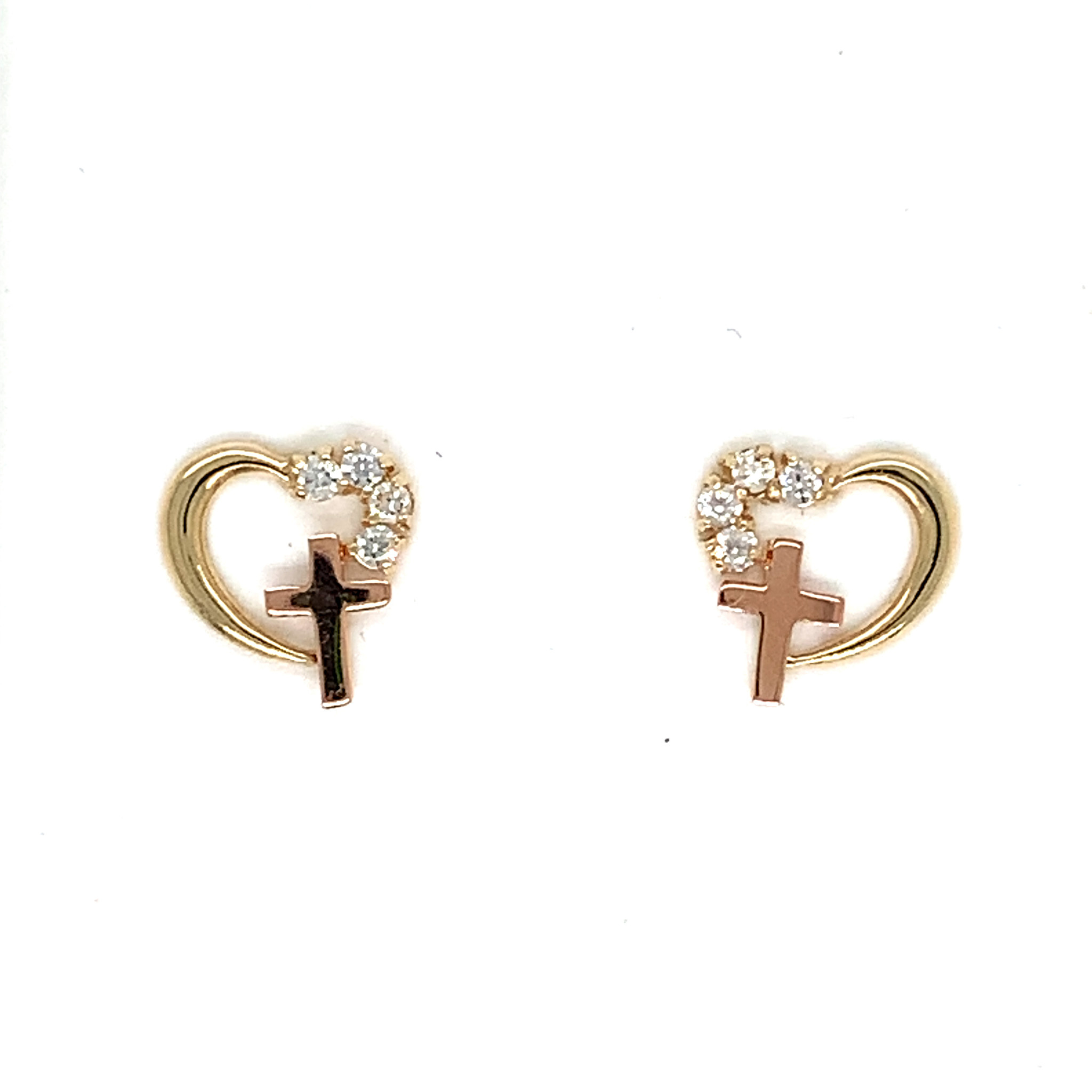 30673 14K YELLOW GOLD CUBIC ZIRCONIA OPEN HEART WITH ROSE GOLD CROSS SCREW BACK STUDS 30673 14K YELLOW GOLD CUBIC ZIRCONIA OPEN HEART WITH ROSE GOLD CROSS SCREW BACK STUDS