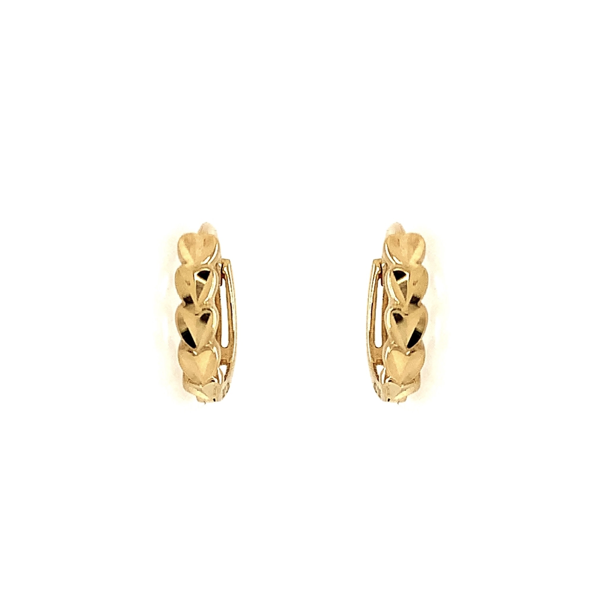 30666 14K YELLOW GOLD DIAMOND CUT HEARTS HUGGIES