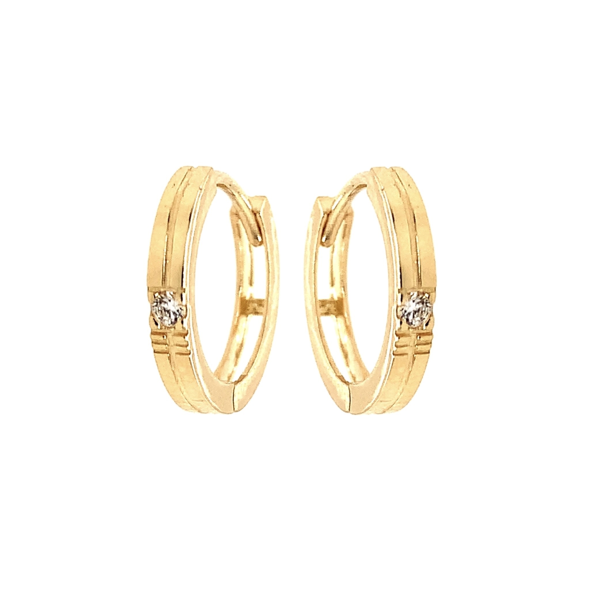 30664 14K YELLOW GOLD GROOVED LINE WITH CUBIC ZIRCONIA HUGGIES