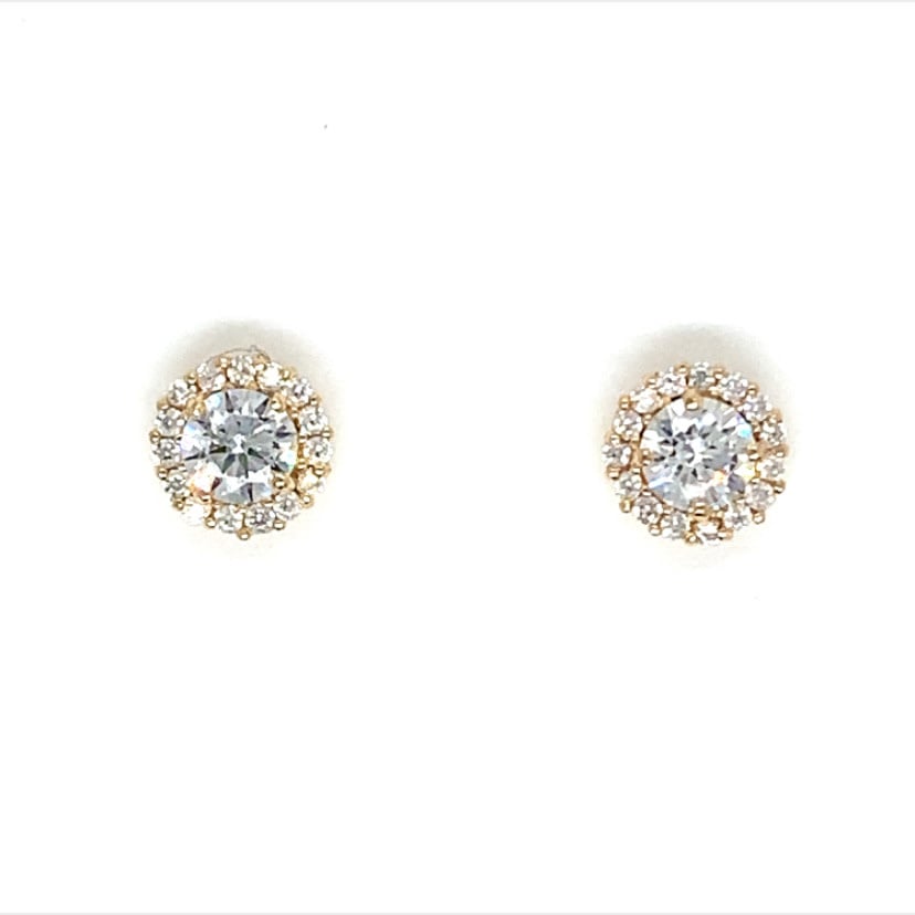 30654 14K YELLOW GOLD ROUND CUBIC ZIRCONIA WITH HALO STUDS