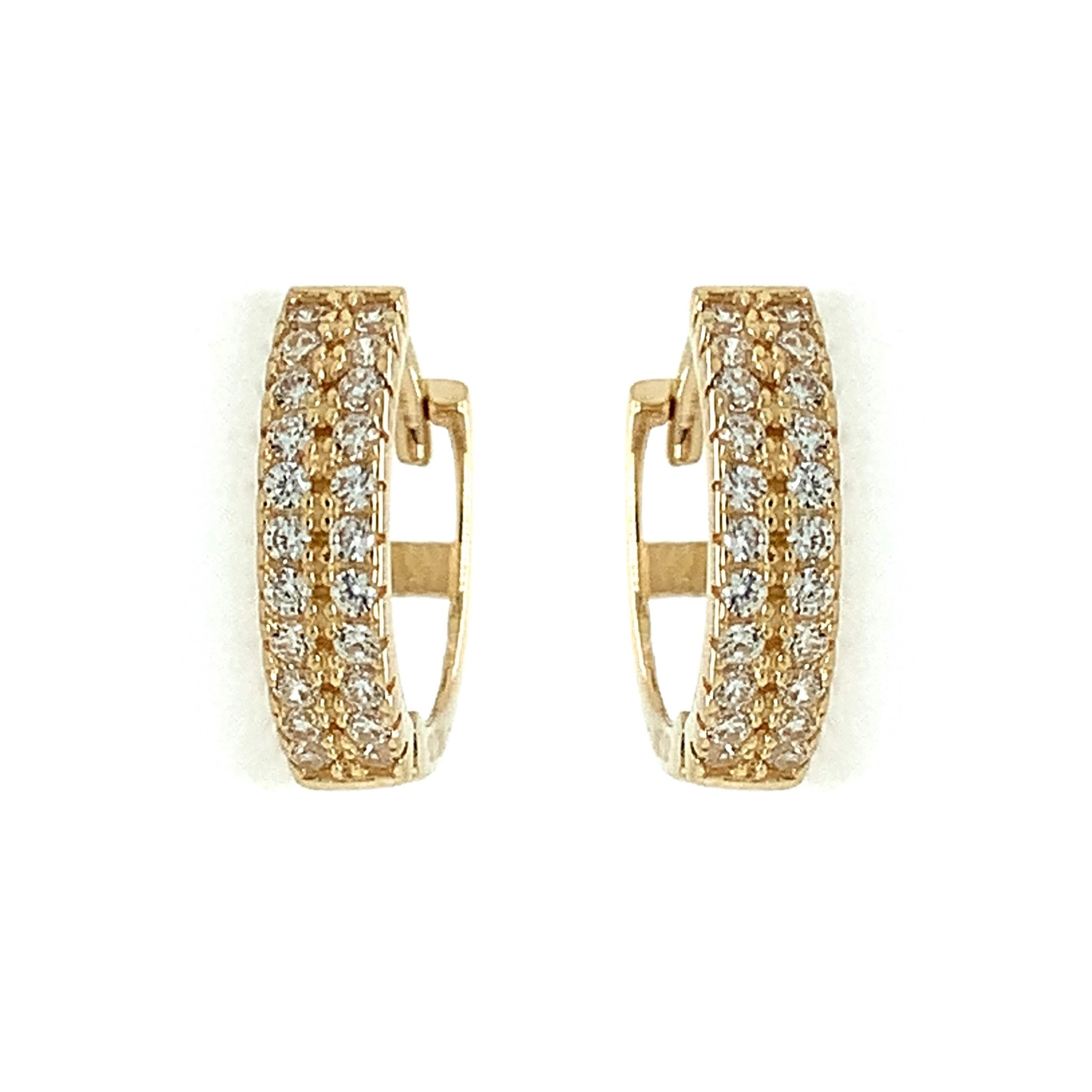 31497 14K DOUBLE ROW BEAD SET CUBIC ZIRCONIA SMALL HUGGIES