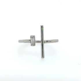 40179 14K WHITE GOLD OPEN DESIGN BAR AND TAPERED BAGUETTE 0.06TCW DIAMOND RING