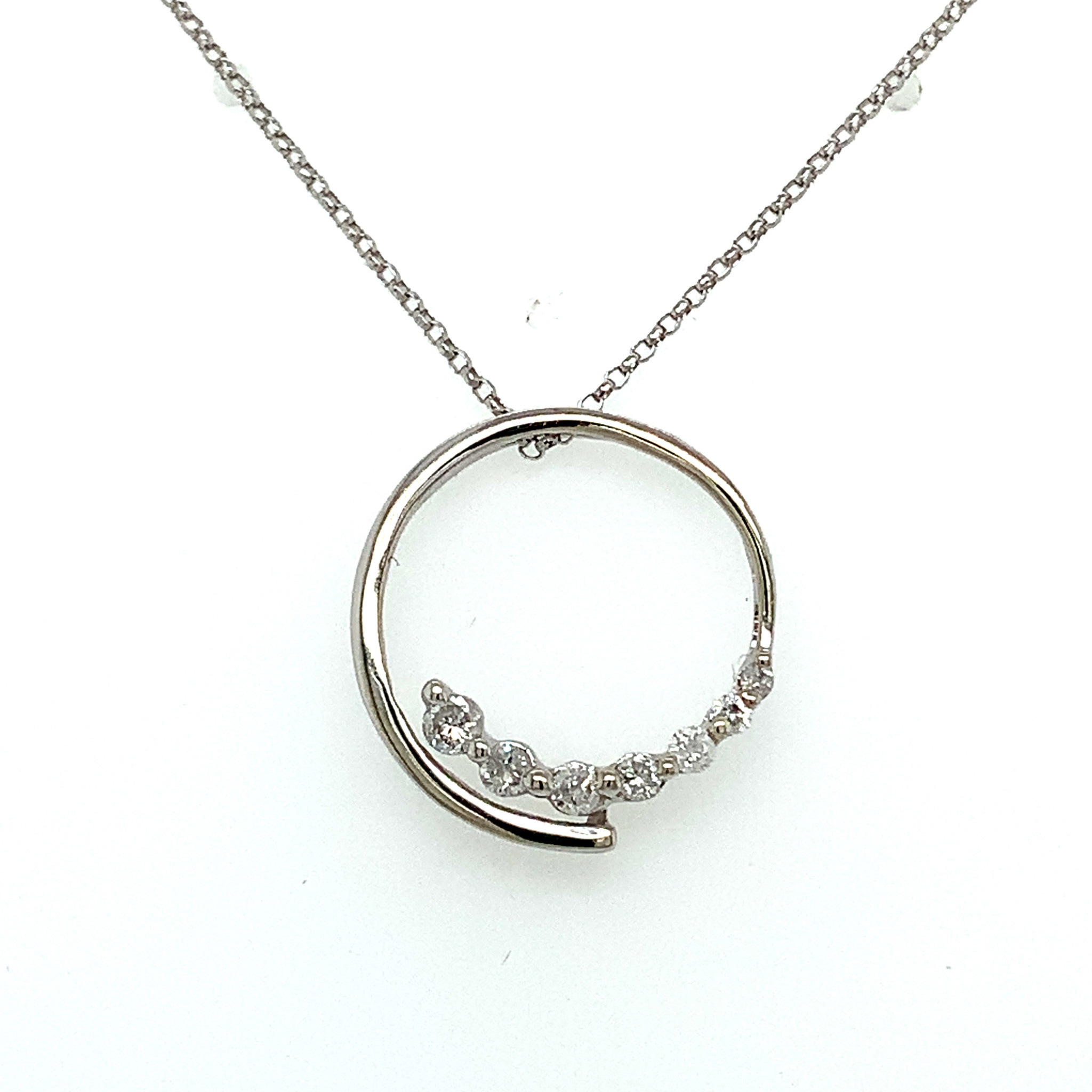 70178 10K WHITE GOLD OPEN CIRCLE WITH JOURNEY DESIGN .25TCW DIAMONDS PENDANT SET
