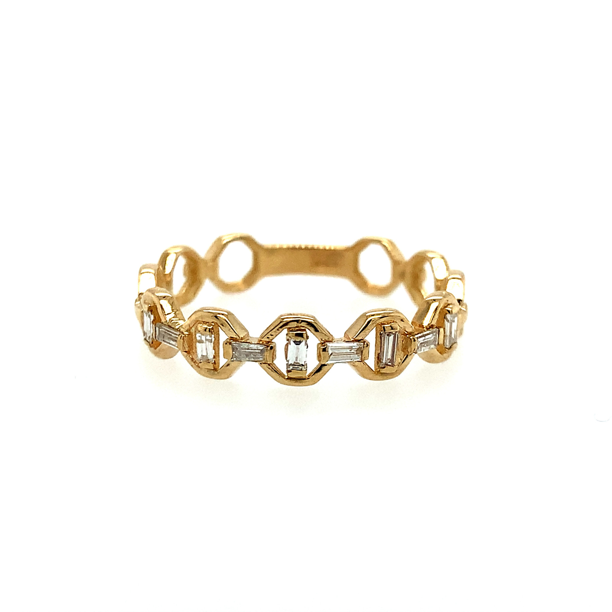 40180 14K YELLOW GOLD OPEN HEXAGON LINK WITH BAGUETTE DIAMONDS BAND RING