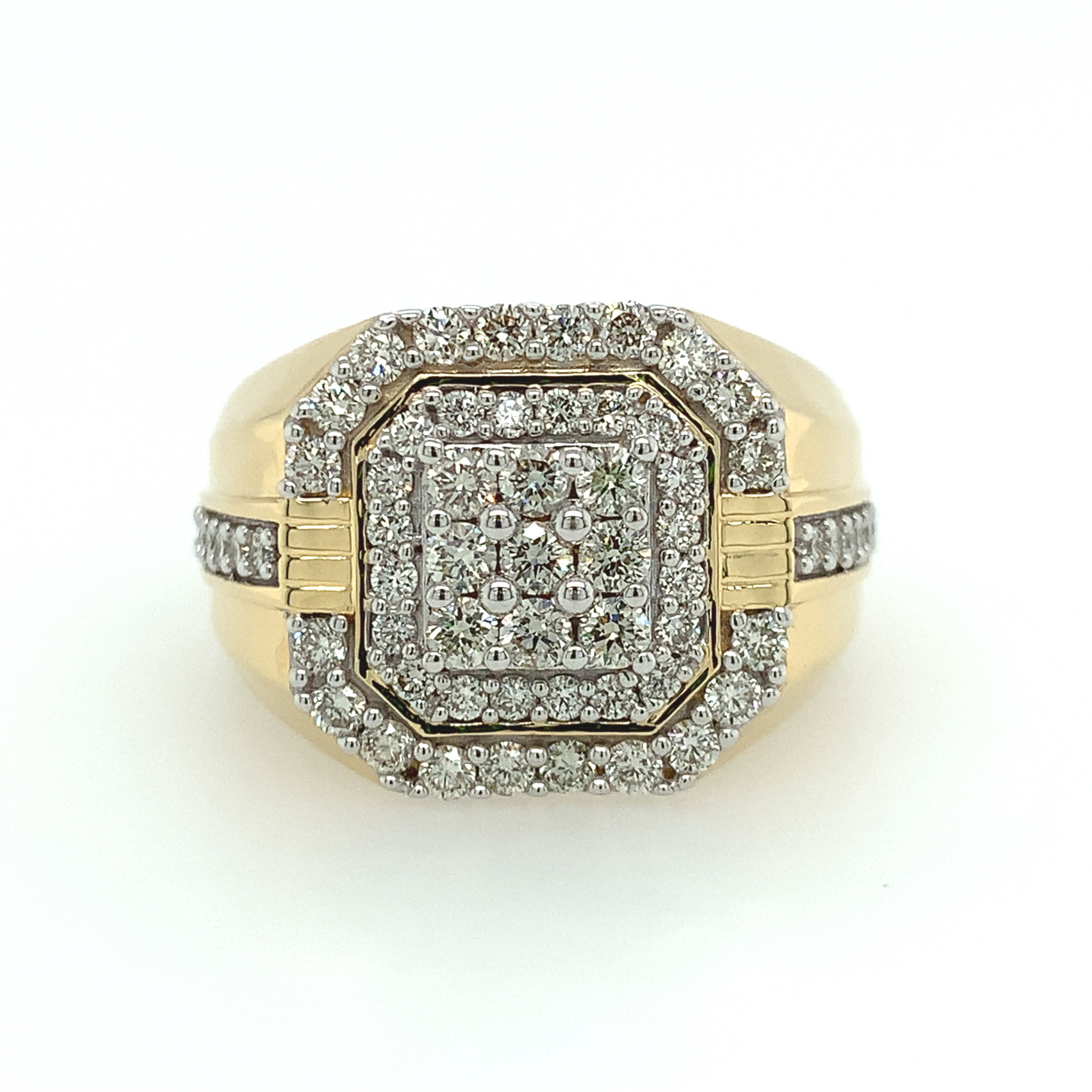 45042 14K 2 TONE 1.76TCW DIAMOND OCTAGON DESIGN MULTI ROW MENS RING