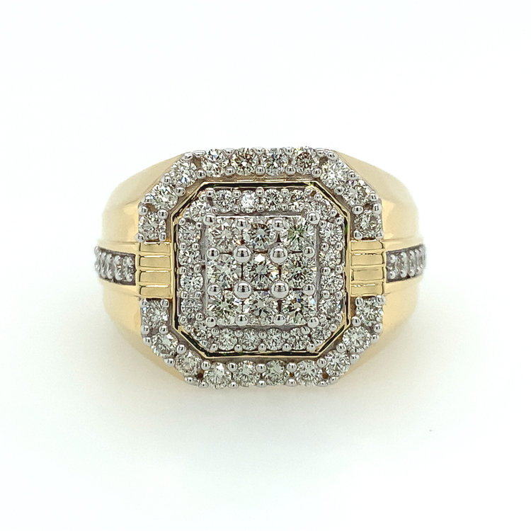 45042 14K TWO TONE 1.76TCW DIAMOND OCTAGON DESIGN MULTI ROW  MENS RING