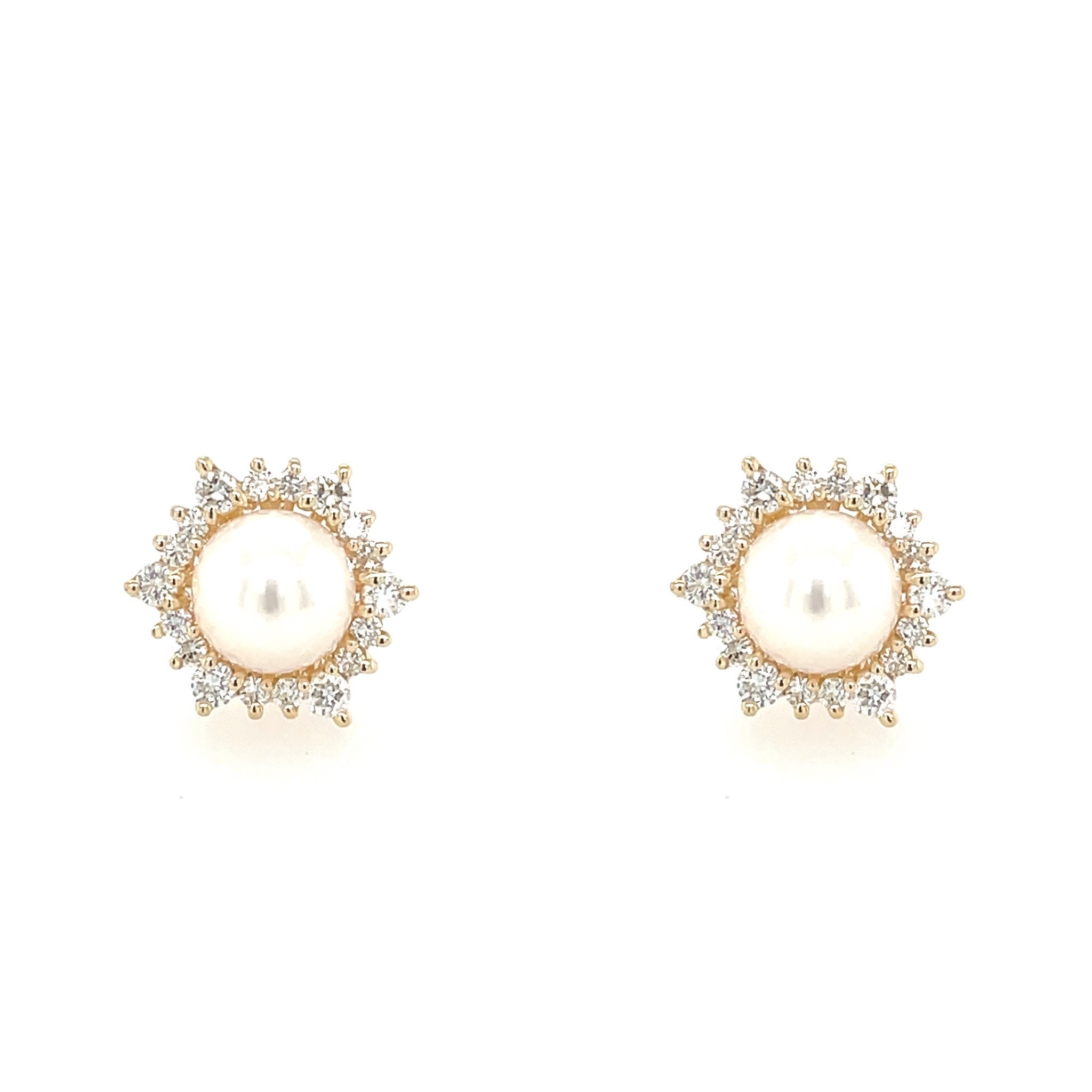 30691 14K YELLOW GOLD .50TCW DIAMOND CLUSTER HALO WITH CULTURED PEARL CENTER STUDS 30691 14K YELLOW GOLD .50TCW DIAMOND CLUSTER HALO WITH CULTURED PEARL CENTER STUDS