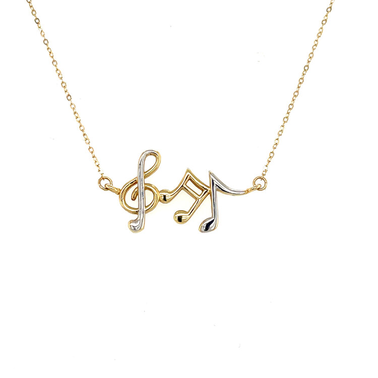 60058 14K 2 TONE MUSIC NOTES HIGH POLISH NECKLACE