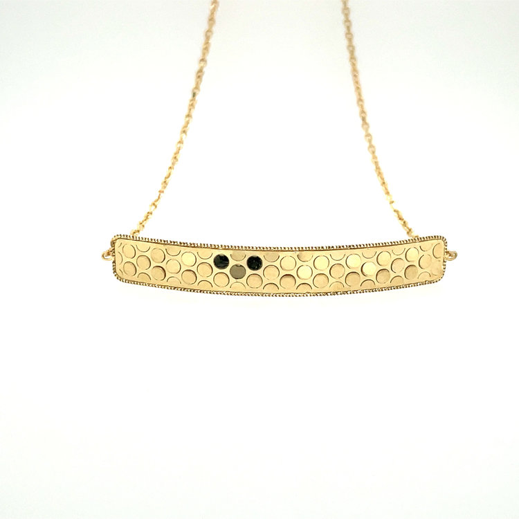 20140 14K YELLOW GOLD DIAMOND CUT BORDER WITH CUT OUT MIRROR DISC BAR WITH CABLE LINK BOLO BRACELET