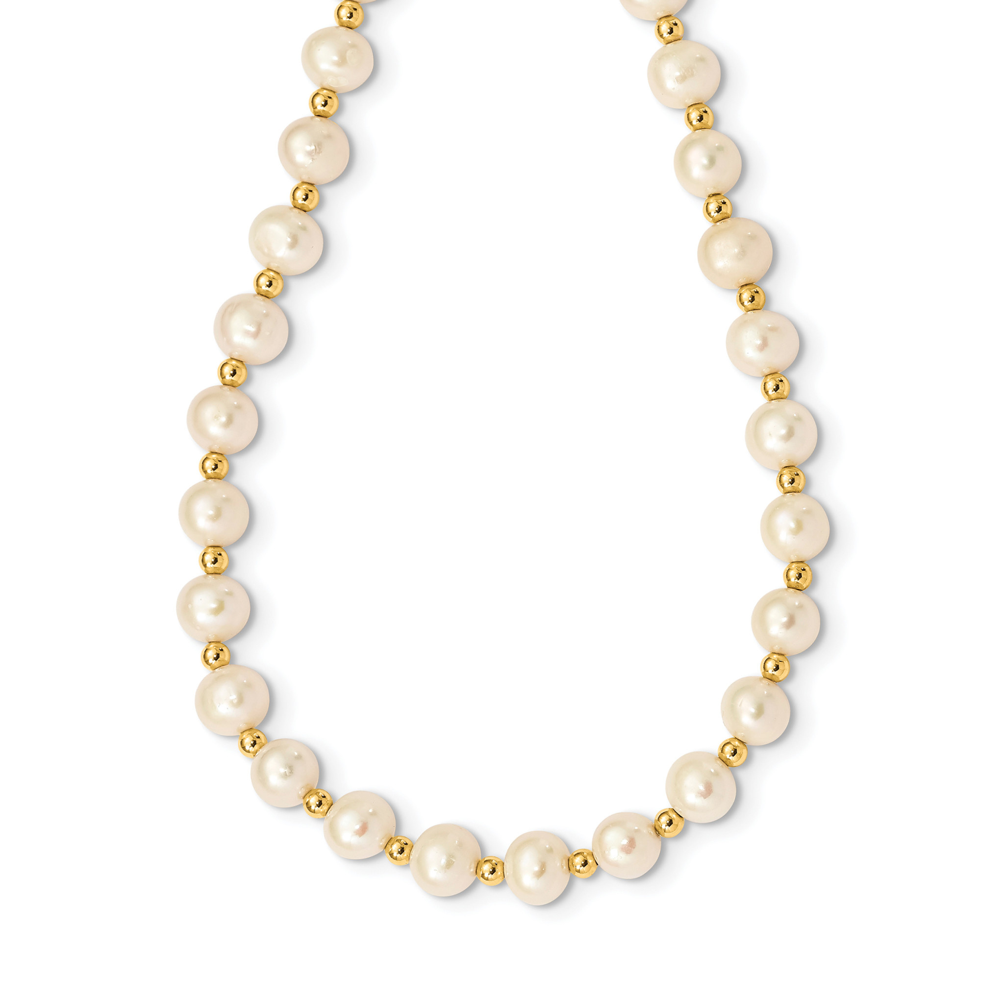 60004 14K YELLOW GOLD BEADS AND 6.8MM CULTURED PEARLS NECKLACE