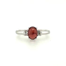 40185 10K WHITE GOLD OVAL CABOCHON RUBY WITH DIAMOND ACCENT RING