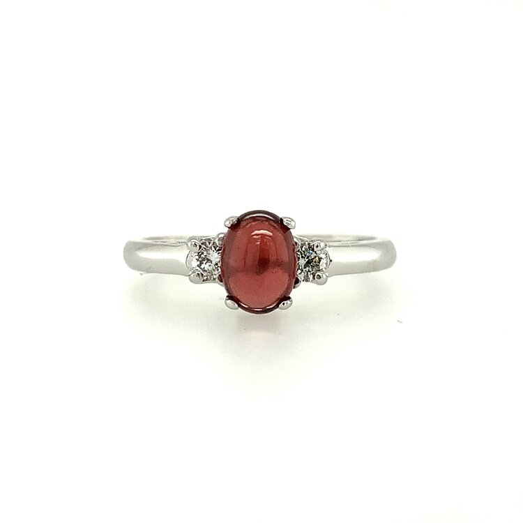 40185 10K WHITE GOLD OVAL CABOCHON RUBY WITH DIAMOND ACCENT RING