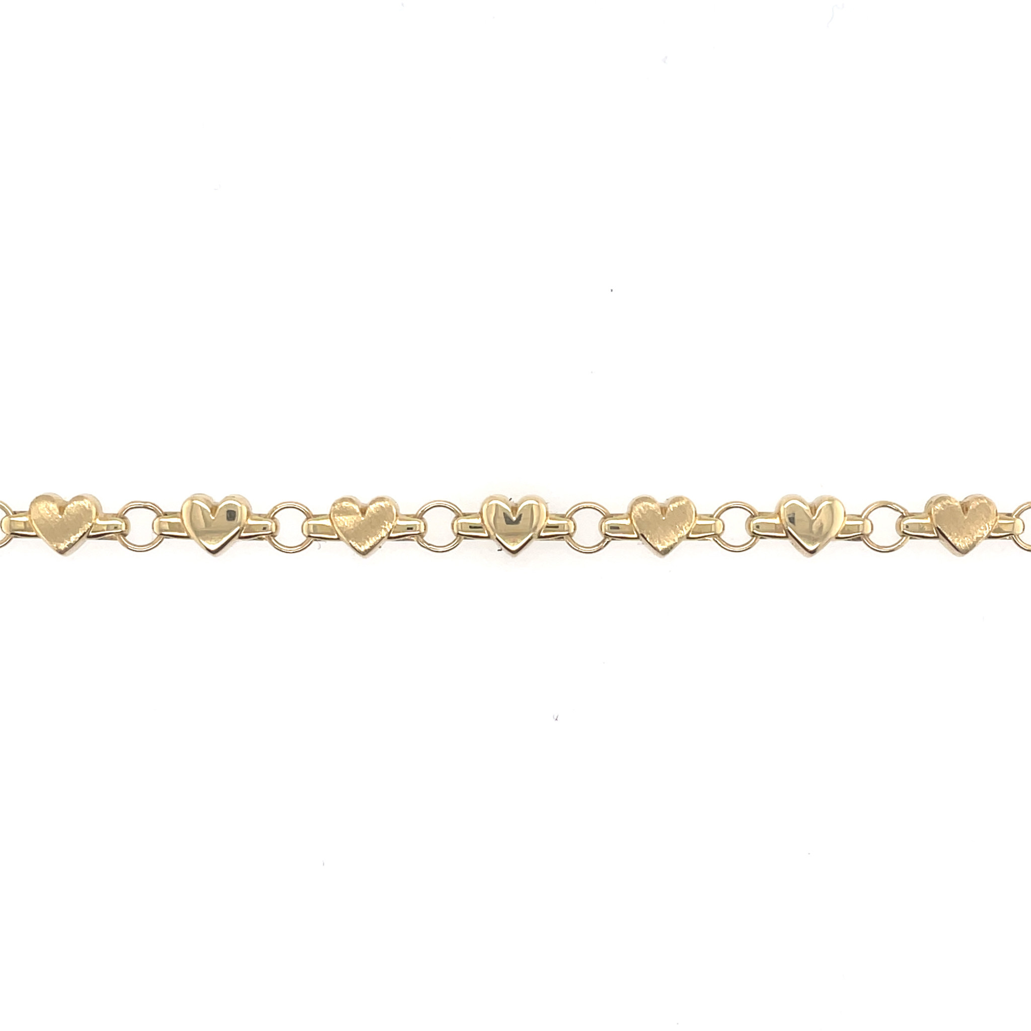 20152 14K YELLOW GOLD 8" SATIN AND HIGH POLISH PUFFY HEART LADIES BRACELET
