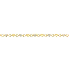 20154 14K TWO TONE GOLD 7'' PUFFY HEART DIAMOND CUT AND SATIN FINISH LADIES BRACELET