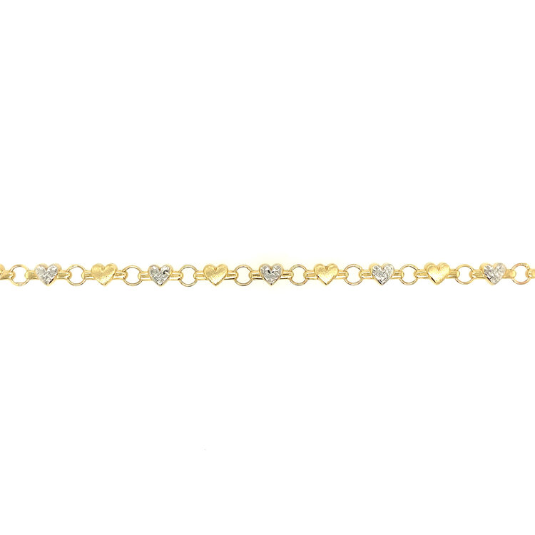 20154 14K TWO TONE GOLD 7'' PUFFY HEART DIAMOND CUT AND SATIN FINISH LADIES BRACELET