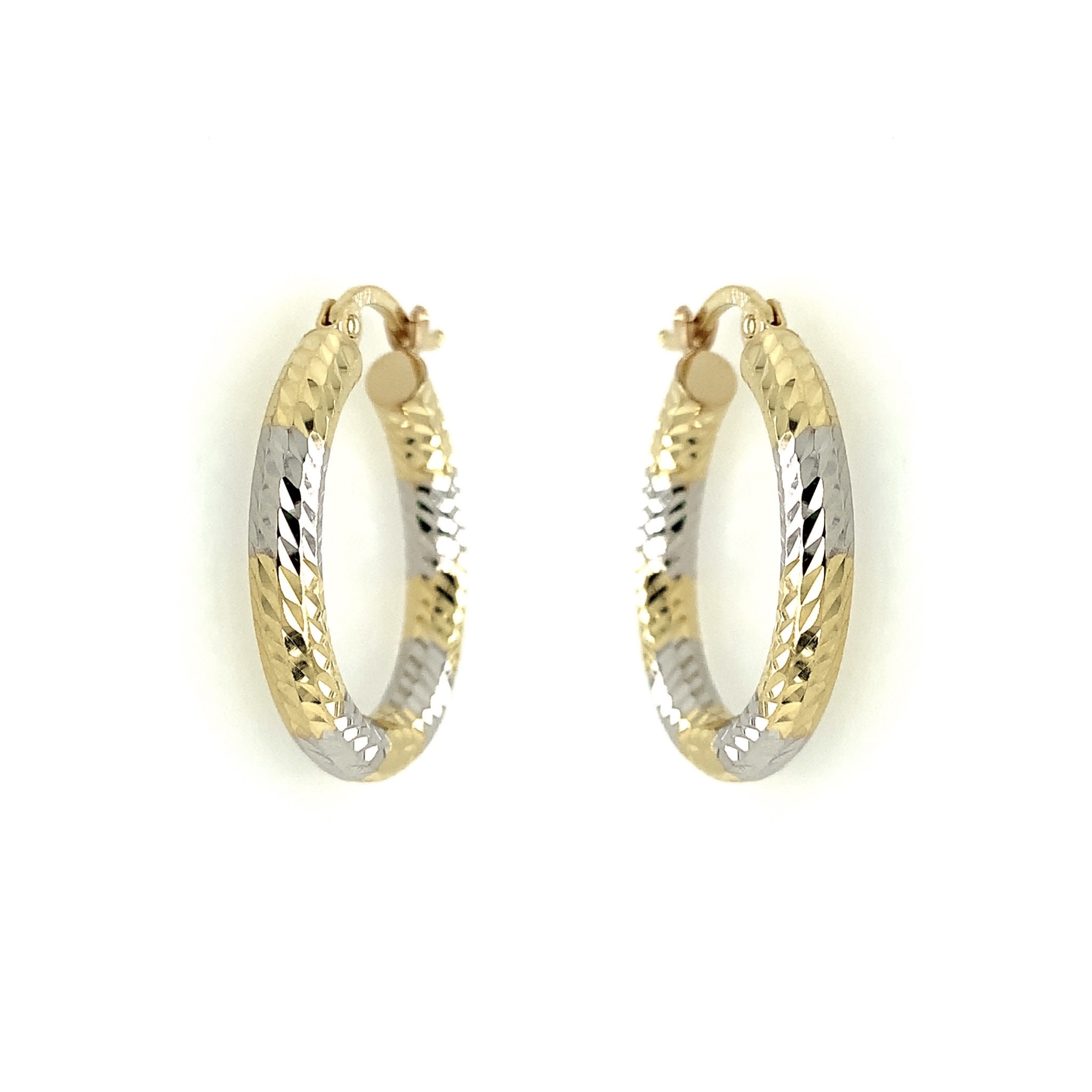30696 14K 2 TONE 1.20” 3MM DIAMOND CUT HOOPS EARRINGS 30696 14K 2 TONE 1.20” 3MM DIAMOND CUT HOOPS EARRINGS