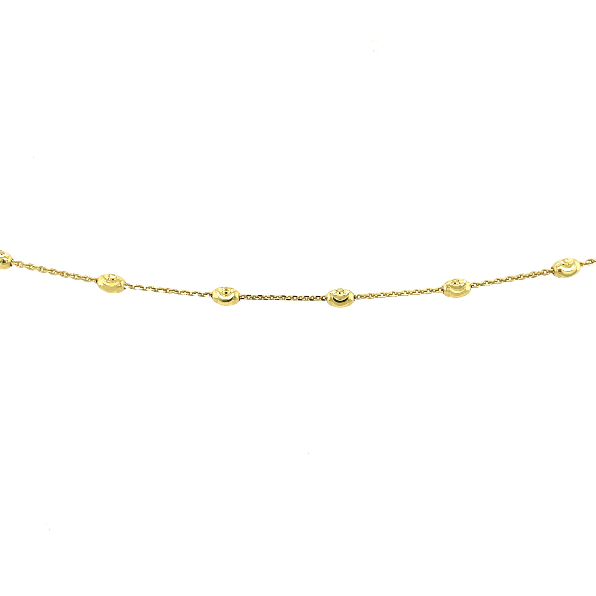 20157 14K YELLOW GOLD DIAMOND CUT MOON BEADED CABLE LINK 10" LADIES ANKLET