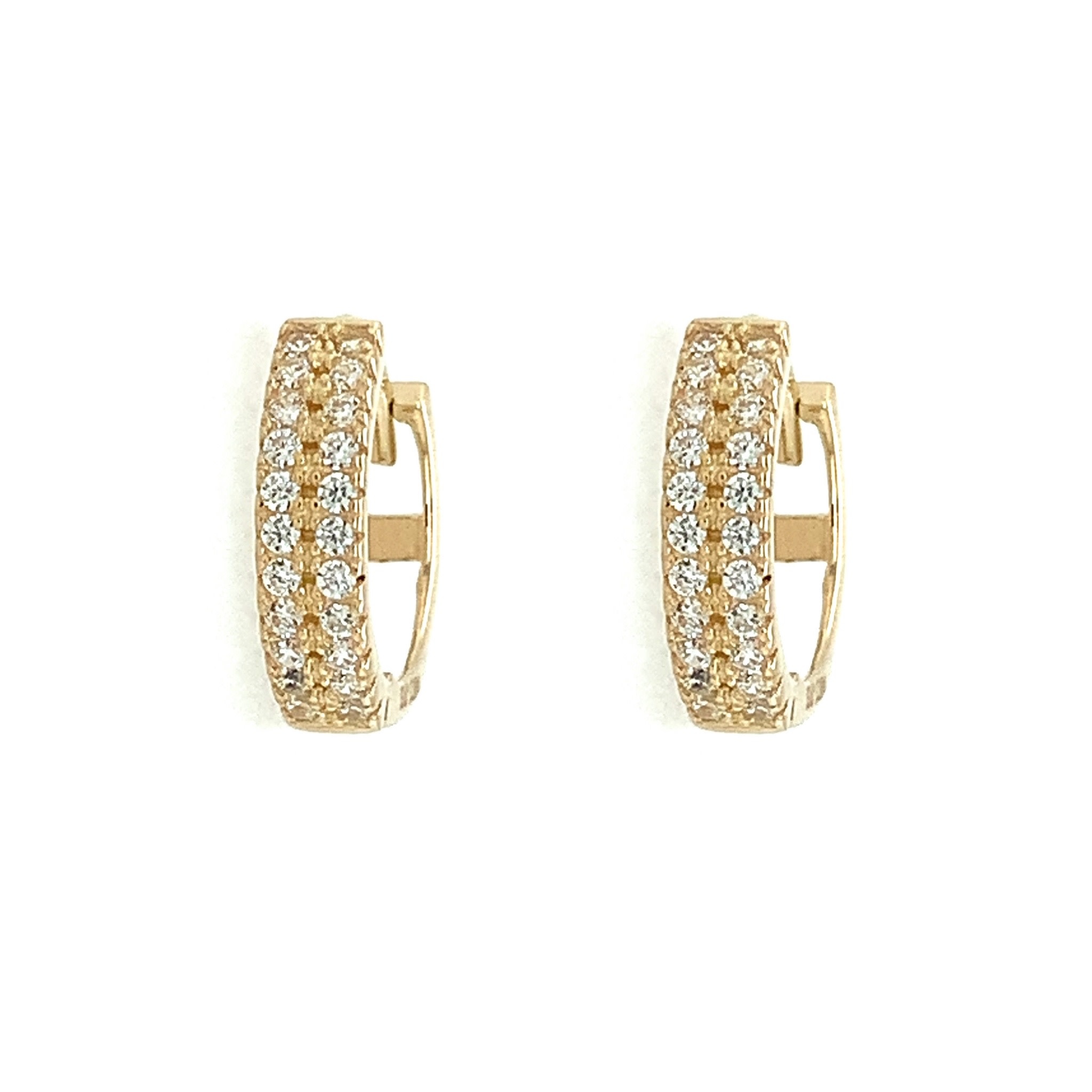 30719 14K YELLOW GOLD 2 ROW PAVE SET CUBIC ZIRCONIA HUGGIES
