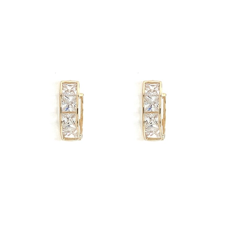 30723 14K YELLOW GOLD PRINCESS CUT CUBIC ZIRCONIA CHANNEL SET HUGGIES