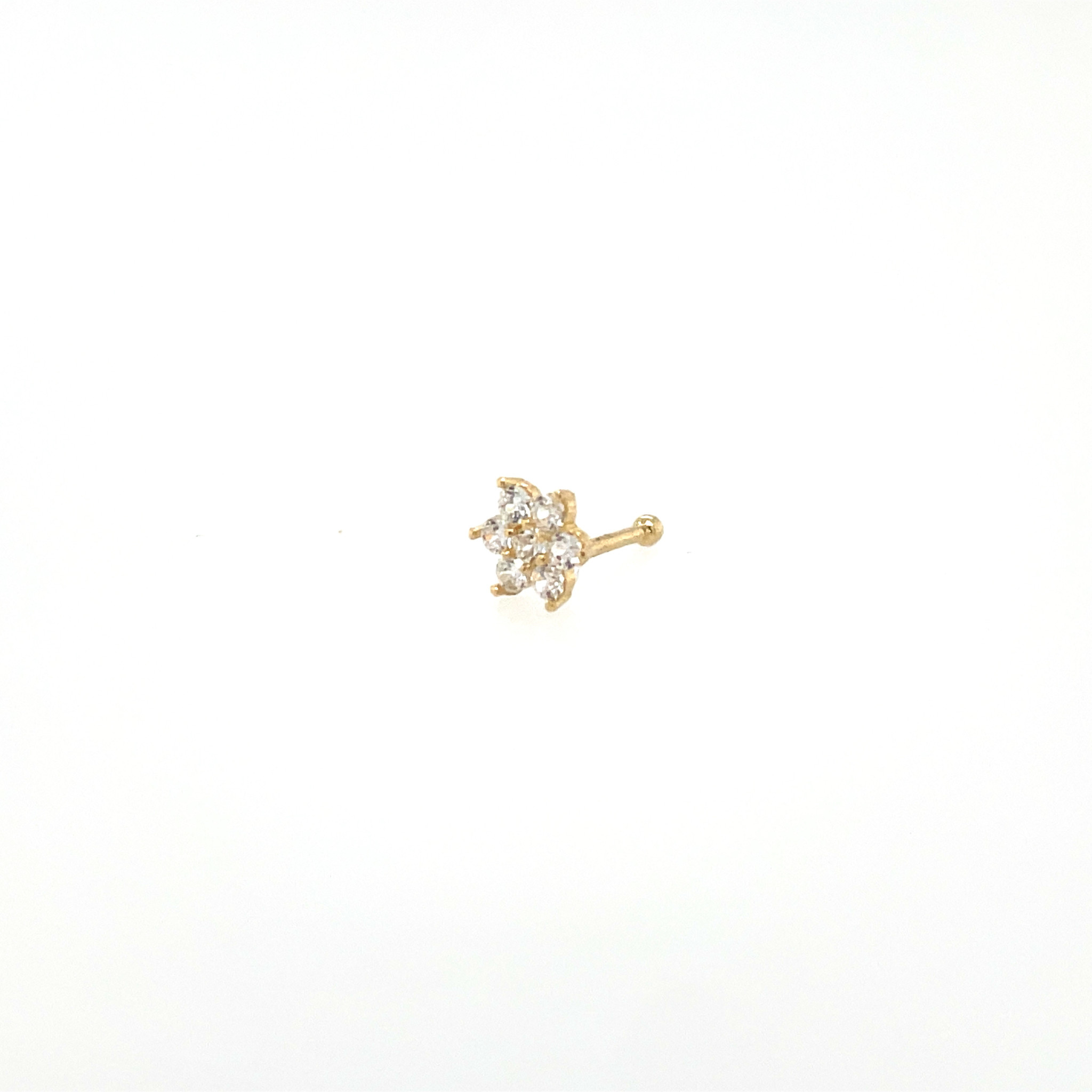 30153 14K YELLOW GOLD CUBIC ZIRCONIA FLOWER NOSE STUD