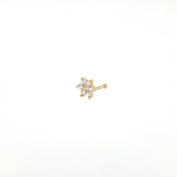 30153 14K YELLOW GOLD CUBIC ZIRCONIA FLOWER NOSE STUD