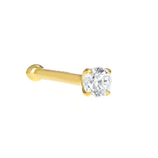 30252 14K YELLOW GOLD TINY SINGLE CUBIC ZIRCONIA NOSE STUD