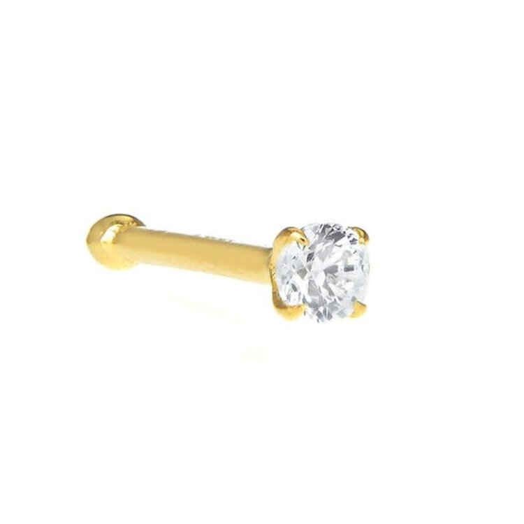 30252 14K YELLOW GOLD TINY SINGLE CUBIC ZIRCONIA NOSE STUD