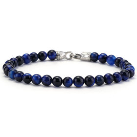 ITALGEM STAINLESS STEEL BLUE TIGER EYE 8MM BEADED MENS BRACELET