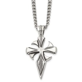 90034 STAINLESS STEEL ANTIQUE DAGGER DESIGN CROSS WITH CURB LINK CHAIN PENDANT SET