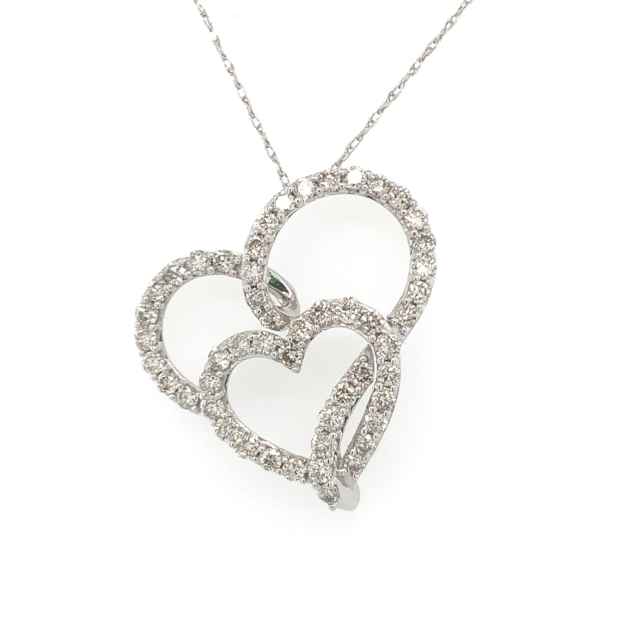 70208 10K WHITE GOLD DOUBLE CONNECTING OPEN HEART WITH 1 CT DIAMONDS PENDANT SET 70208 10K WHITE GOLD DOUBLE CONNECTING OPEN HEART WITH 1 CT DIAMONDS PENDANT SET