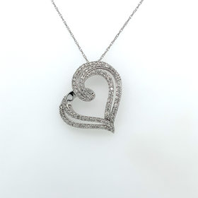 70199 10K WHITE GOLD DOUBLE ROW SWIRL DESIGN OPEN HEART WITH .50TCW DIAMONDS PENDANT SET