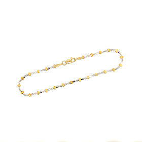 20159 14K TWO TONE FACETED BAR AND BEADED 7" LADIES BRACELET