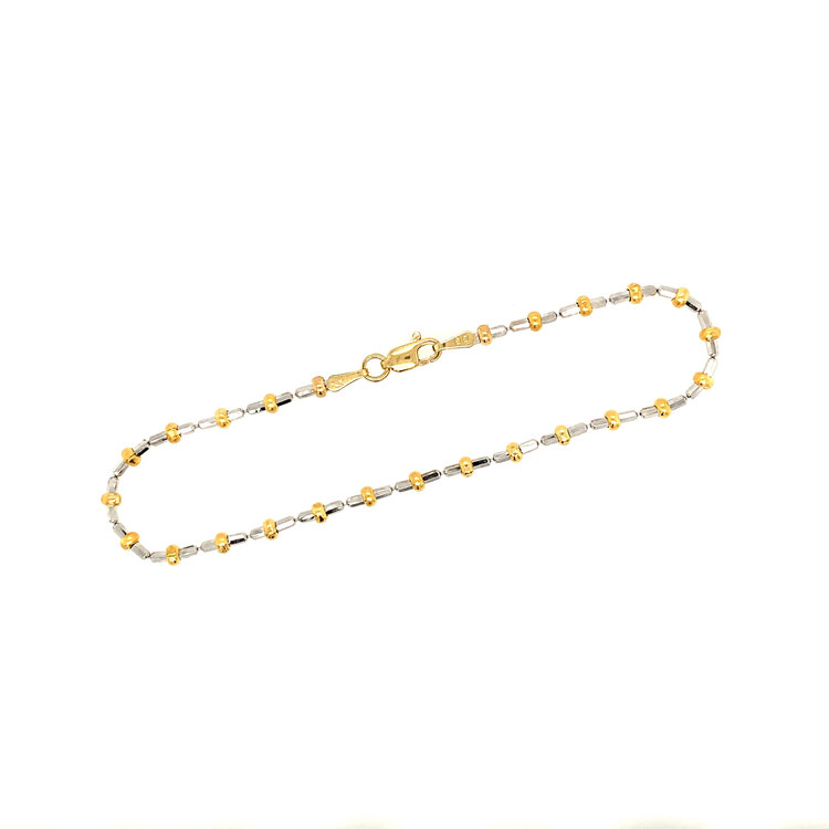 20159 14K TWO TONE FACETED BAR AND BEADED 7" LADIES BRACELET