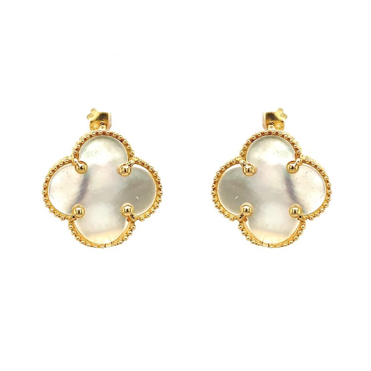 30730 14K YELLOW GOLD 15" MOTHER OF PEARL VAN CLEAF STYLE STUDS