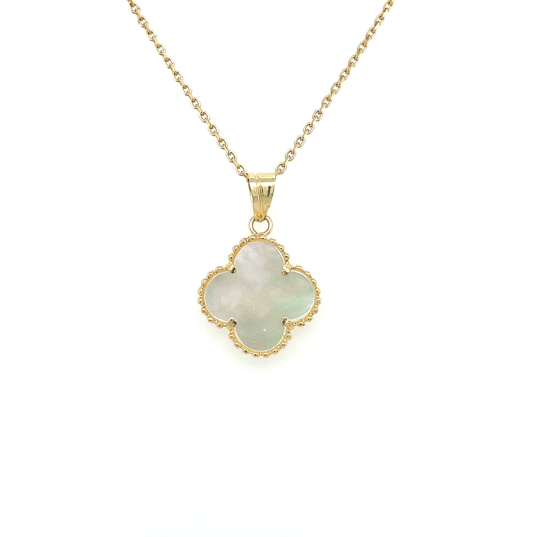 70210 14K YELLOW GOLD MOTHER OF PEARL CLOVER STYLE PENDANT SET 70210 14K YELLOW GOLD MOTHER OF PEARL CLOVER STYLE PENDANT SET