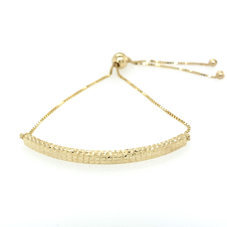 20163 14K YELLOW GOLD DIAMOND CUT BAR BOLO STYLE BRACELET