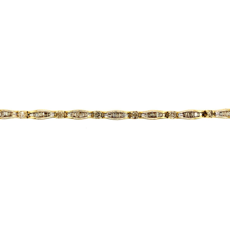 20165 14K YELLOW GOLD 2TCW BAGUETTE CHANNEL SET AND ROUND DIAMOND BRACELET