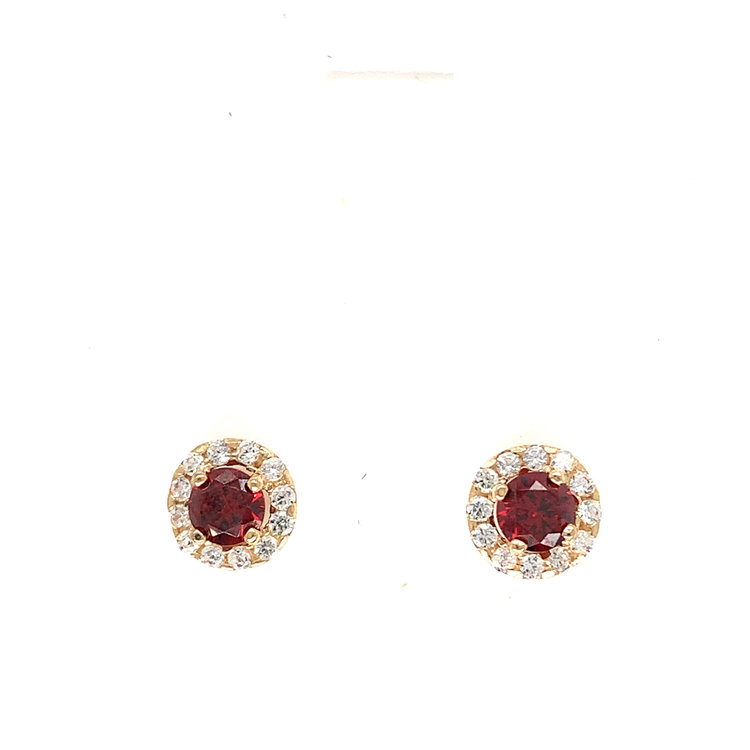 30742 14K YELLOW GOLD RED CUBIC ZIRCONIA CENTER WITH HALO SCREW BACK 6.3mm