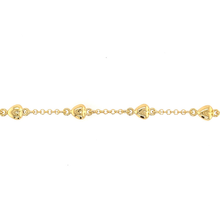 20934 14K YELLOW GOLD 7" PUFFY HEART ROLO LINK BRACELET