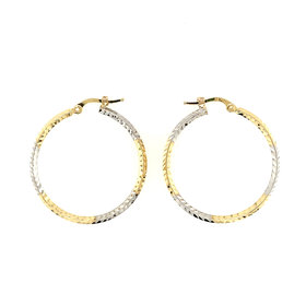 30748 14K TWO TONE GOLD 1.25” KNIFE EDGE DIAMOND CUT DESIGN 1.75MM HOOPS