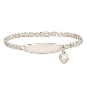 80061 STERLING SILVER WITH HEART CHARM ID CUBAN LINK BRACELET 7.5''