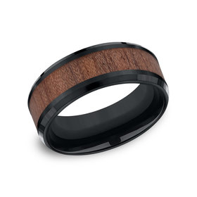 475172 BENCHMARK BLACK COBALT 8MM ROSE WOOD-INLAY MENS BAND SIZE 10