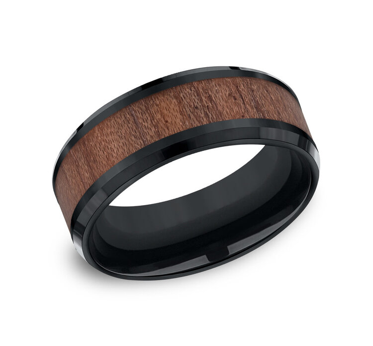 475172 BENCHMARK BLACK COBALT 8MM ROSE WOOD-INLAY MENS BAND SIZE 10