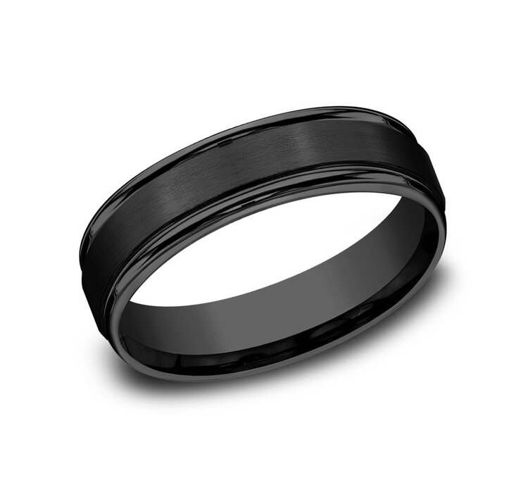 475193 BENCHMARK BLACK TITANIUM 6MM SATIN CENTER WITH ROUNDED EDGES SIZE 10 MENS RING